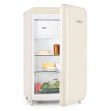 Klarstein PopArt Cream - réfrigérateur, pose libre, années 50, 108 l, congél. 13 l, rapide, compartiment légumes, 2 x clayettes, porte bouteilles, bac à oeufs, porte vers la droite, crème
