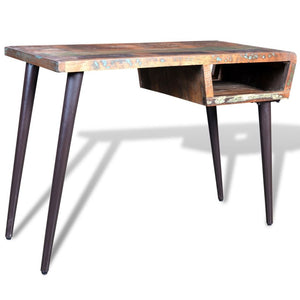 vidaXL Bureau avec Pieds en Fer Bois de Récupération Table d'Ordinateur Maison