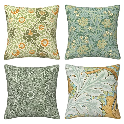 HOSTECCO William Morris Lot de 4 housses de coussin carrées décoratives en lin pour canapé, bureau - 45 x 45 cm HOSTECCO William Morris Lot de 4 housses de coussin carrées décoratives en lin pour canapé, bureau - 45 x 45 cm