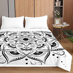 Chickwin Couvre Lit Matelassée Imprimé de Mandala Dessus de Lit Doux Couverture de lit Microfiber Couvre-lit Réversible Printemps Été Jeté de Lit (200x230cm,Gris)