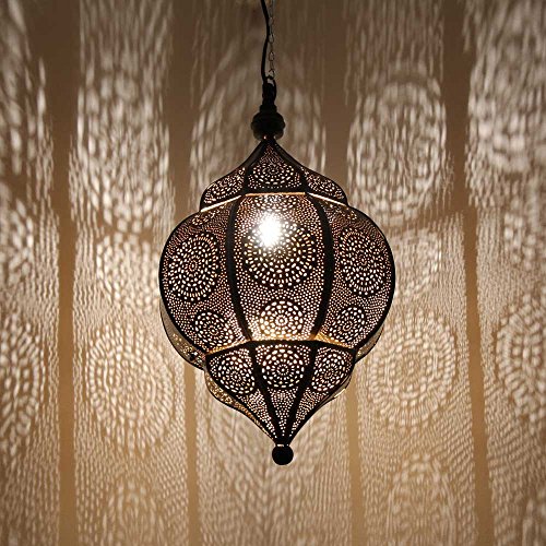albena shop 71-5310 Abha lampe de plafond oriental style morocain H 45 cm / ø 27 cm métal noir / intérieur or