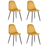 Ensemble de 4 chaises de salle à manger de cuisine, faciles à assembler, chaises latérales à coussin en velours avec de solides pattes en métal noir pour le salon de la cuisine familiale, jaune