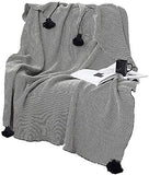ZGYZ Meubles Modernes Couverture de Jet tricotée à Rayures Noires et Blanches Canapé-lit Ultra Doux avec Pompons Faits à la Main pour fauteuils de canapé Lit de Plage Canapé Pique-Nique, 51"x63