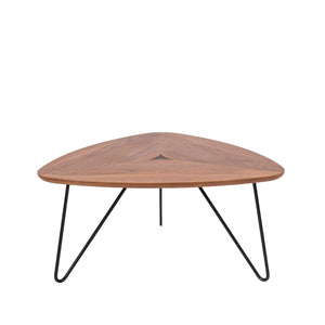 Marque Amazon - Rivet - Table basse triangulaire, en noyer et à base en métal noir, 77 x 65 x 56 cm