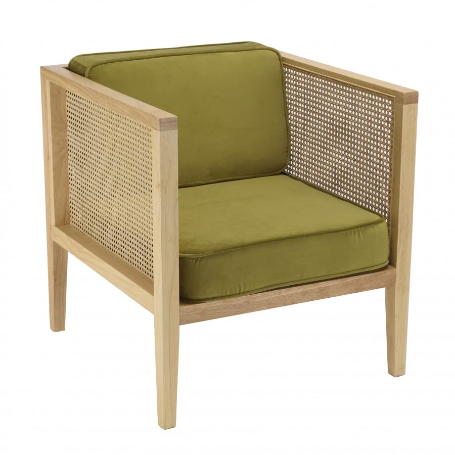 MACABANE ALBANE - Fauteuil cannage Assise Amovible Velours Vert MACABANE ALBANE - Fauteuil cannage Assise Amovible Velours Vert