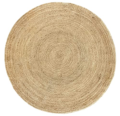 HAMID Tapis Jute Naturel, Jute Alhambra Rond, Tressé à la Main, Tapis 100% Fibre de Jute pour Salon, Chambre, Décoration (Naturel, 150x150cm)