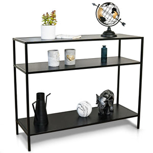 WENKO Console Meuble Style Industriel | Petite Console étroite | Meuble entrée - Bureau d'appoint | 3 Plateaux de Rangement | Métal - MDF | L100xH80xL35 cm | Noir