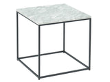 HOMIFAB Table Basse carrée 40 cm en marbre Blanc et Pieds en métal Noir - Collection Telma.