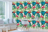 Fototapete Consalnet ForWall AMF11083_VE Papier Peint Mural en Non-tissé Motif Flamant Rose sur Les Feuilles, Non-tissé, Vert, Rose, Turquoise, VEXXL (312cm. x 219cm.)