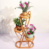 YSNUK Balcon Usine Stand Fleur Présentoir Extérieur Étagère De Rangement Jardinière en Rotin avec 3 Niveau Retro Au Sol Intérieur, Jardin