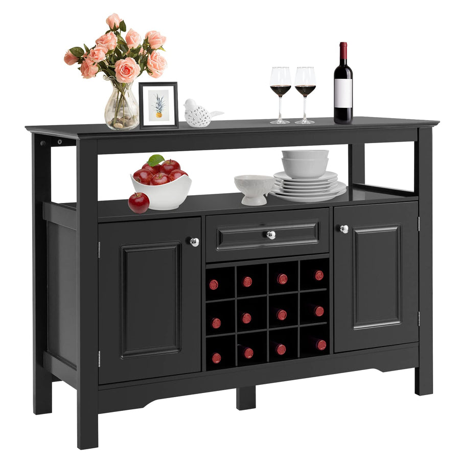 GOPLUS Buffet de Cuisine avec Porte-Bouteille Amovible pour 12 Bouteilles, Tiroir, 2 Placards, pour Cuisine et Salon, 116 x 40 x 82 CM, Noir GOPLUS Buffet de Cuisine avec Porte-Bouteille Amovible pour 12 Bouteilles, Tiroir, 2 Placards, pour Cuisine et Salon, 116 x 40 x 82 CM, Noir