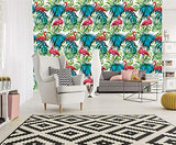 Fototapete Consalnet ForWall AMF11083_VE Papier Peint Mural en Non-tissé Motif Flamant Rose sur Les Feuilles, Non-tissé, Vert, Rose, Turquoise, VEXXL (312cm. x 219cm.)