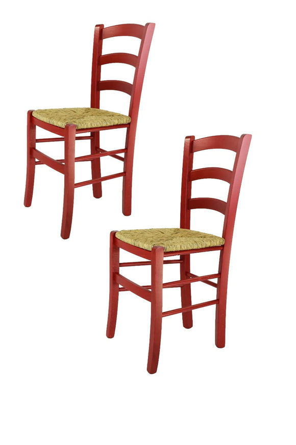 Tommychairs - Set 2 chaises Venezia pour la Cuisine, Bar et la Salle à Manger avec Structure en Bois Coleur Aniline Rouge et Assise en Paille