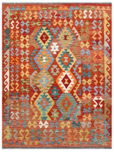 Tapis fait à la main 100 % laine à tissage plat Chobi Légumes Kilim Tribal (197 x 150 cm)