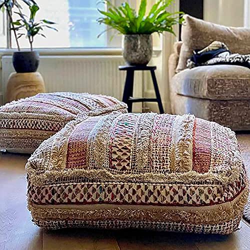 Mandala Life ART Coussin de Sol Bohème - Mélange Pure Laine et Coton - Remplissage Non Inclus - 60x20cm - Pouf Pouf Patchwork Fait Main Pouf Pouf