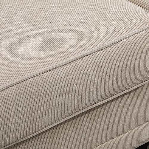 HOMCOM Canapé 3 Places dim. 197L x 84P x 90H cm Coussin déco. Inclus Pieds Bois Massif pin Tissu Aspect Velours côtelé Beige