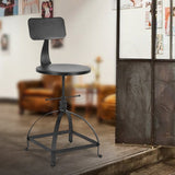 IKAYAA Tabouret de Bar Industrial en Métal Ajustable Hauteur Swivel Kitchen Dining Chair Backrest avec Sac à Dos Noir