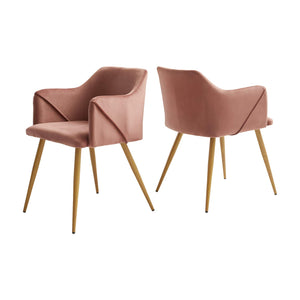 setsail Lot de 2 Chaises Salle à Manger en Tissu Velours Rétro Fauteuil Rembourré Scandinaves, Pieds en Métal Robustes Effet Bois, Rose