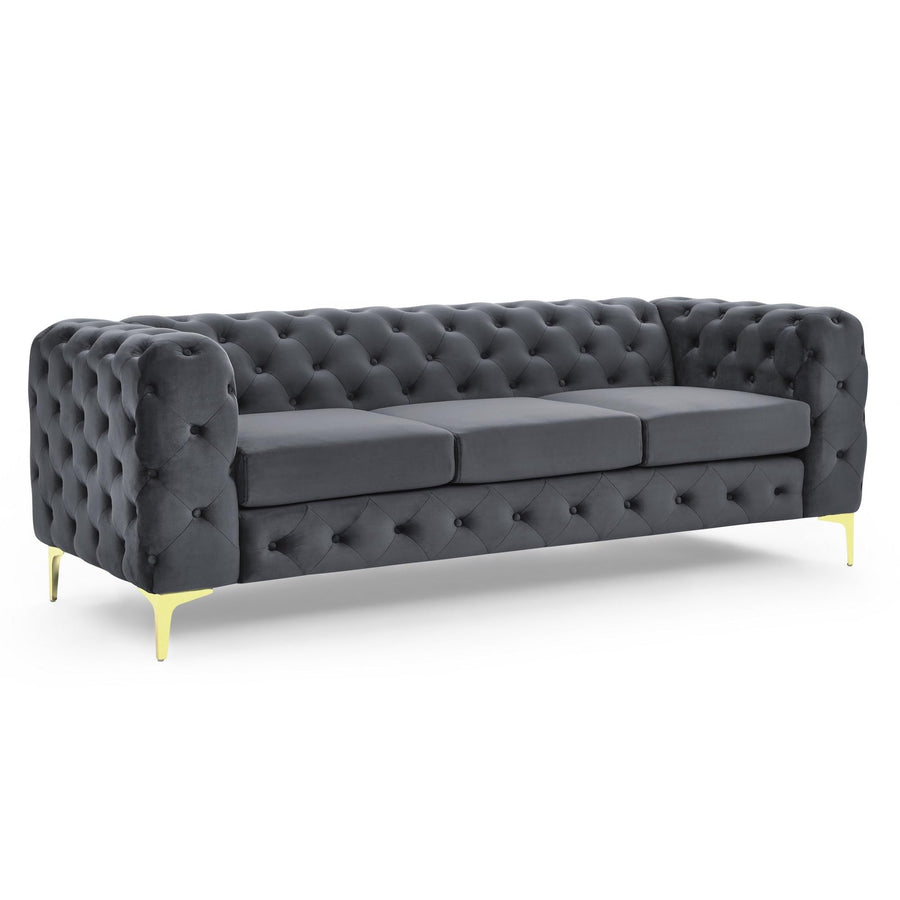 Mobilier-Deco Darcy - Canapé Chesterfield 3 Places en Velours Gris Mobilier-Deco Darcy - Canapé Chesterfield 3 Places en Velours Gris