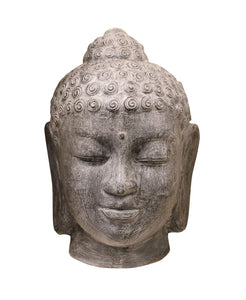 Meubletmoi Tête de Buddha Grise en Terre Cuite - Statue décoration Zen Exotique - Dharma