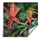 Muralo Papier Peint Feuilles de Palmier et Fleurs Exotiques Vinyle Décoratif Jungle Nature - 163628115