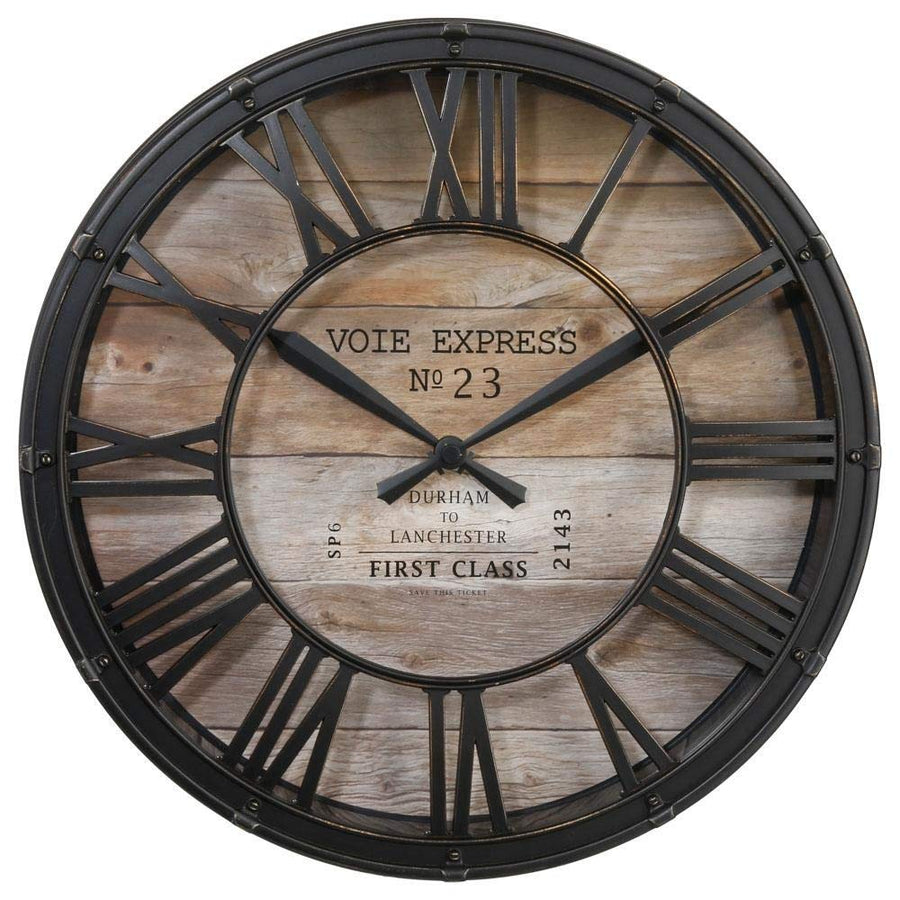 Horloge pendule murale style vintage - diamètre 39 cm - Coloris marron cuivré effet vieilli