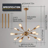 ENCOFT Sputnik Suspension Moderne 12 Lumières E27 Base, Lustre Luminaire en Métal Lampe pour Chambre Cuisine Salle à Manger Restaurant, Or Sans Ampoules