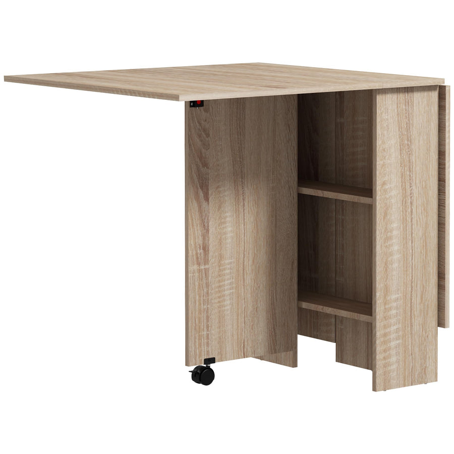 HOMCOM Table à Manger Pliante Mobile sur roulettes avec 2 Plateaux rabattables et 2 étagères intégrées - 140 x 80 x 74 cm Naturel HOMCOM Table à Manger Pliante Mobile sur roulettes avec 2 Plateaux rabattables et 2 étagères intégrées - 140 x 80 x 74 cm Naturel