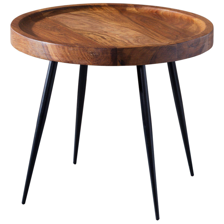 FineBuy Table d FineBuy Table d'appoint Rond 46 x 40 x 46 cm Sheesham Bois Massif métal Table Basse | Style Industriel Bois véritable Table de Salon | Table en Bois Jambes métalliques | Add on Table Table décorative