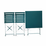 Salon de Jardin bistrot Pliable - Emilia carré Bleu Canard - Table carrée 70x70cm avec Deux chaises Pliantes, Acier thermolaqué