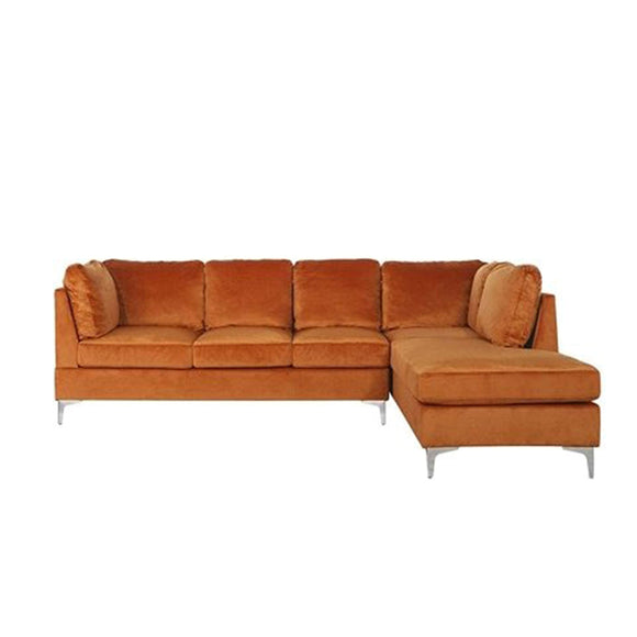 BHDesign ALVILDA- Canapé d'angle Moderne 5 Places - Tissu Velours - Coloris Orange