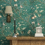 Blooming murale vintage Fleur arbres Oiseaux papier peint pour salon Chambre à coucher de cuisine, 57, à ft. carré Vert émeraude