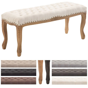 CLP Banc Nefertiti en Tissu, Banquette de la Salle à Manger, Banc rembourré avec piètement en Bois, Design Chesterfield Crème, Piètement: Couleur Antique Clair