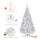 COSTWAY Sapin de Noël Arbre de Noël Artificiel pour Décoration de Noël Matériau PVC avec Pied en Métal 150cm-240cm Blanc (1.5M)