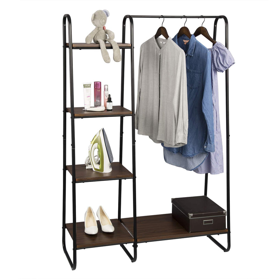 EUGAD 0134XJYJ Portemanteau Portant avec étagères de Rangement penderie de vêtement en MDF et métal 102x40x150cm hêtre foncé EUGAD 0134XJYJ Portemanteau Portant avec étagères de Rangement penderie de vêtement en MDF et métal 102x40x150cm hêtre foncé