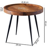 FineBuy Table d'appoint Rond 46 x 40 x 46 cm Sheesham Bois Massif métal Table Basse | Style Industriel Bois véritable Table de Salon | Table en Bois Jambes métalliques | Add on Table Table décorative