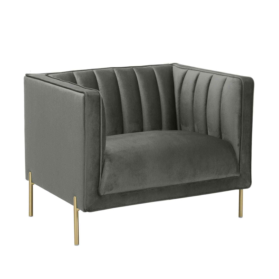 DecoInParis Fauteuil Moderne en Velours Pieds doré Roby (Gris)