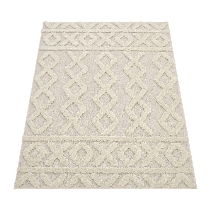 Paco Home Tapis Poils Longs Tapis De Salon Tapis Shaggy Aspect 3D Ethnique Boho Look Vintage Doux, Dimension:160x220 cm, Couleur:Crème 3
