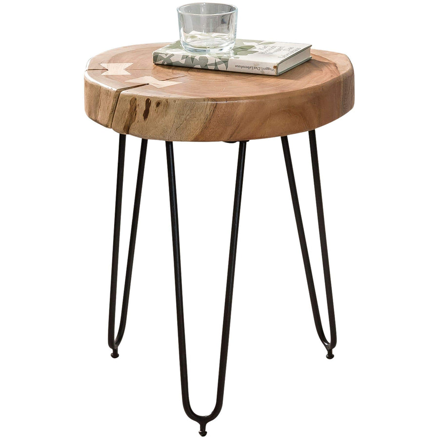 FineBuy Table d FineBuy Table d'appoint Bois Massif/Métal Acacia 35 x 46 x 35 cm Table Basse Salon | Bout de canapé est - Table de téléphone - Table en Bois Rond