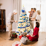 COSTWAY Sapin de Noël Arbre de Noël Artificiel pour Décoration de Noël Matériau PVC avec Pied en Métal 150cm-240cm Blanc (1.5M)