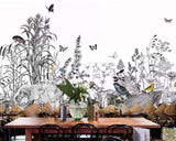 Papier Peint 3D Papillon Noir Et Blanc Reed Bird Jardin Dessiné À La Main Peinture Amovible Sticker Mural Home Decor Art