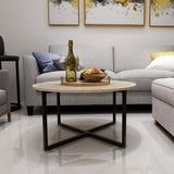 Table basse ronde pour salon avec pieds en métal, noir + chêne blanc.