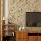 ACCEY Pays d'Amérique fonds d'écran style rustique vintage nostalgique salon chambre fleurs et oiseaux vert foncé papier peint arrière TV@99102_brown_5.3㎡