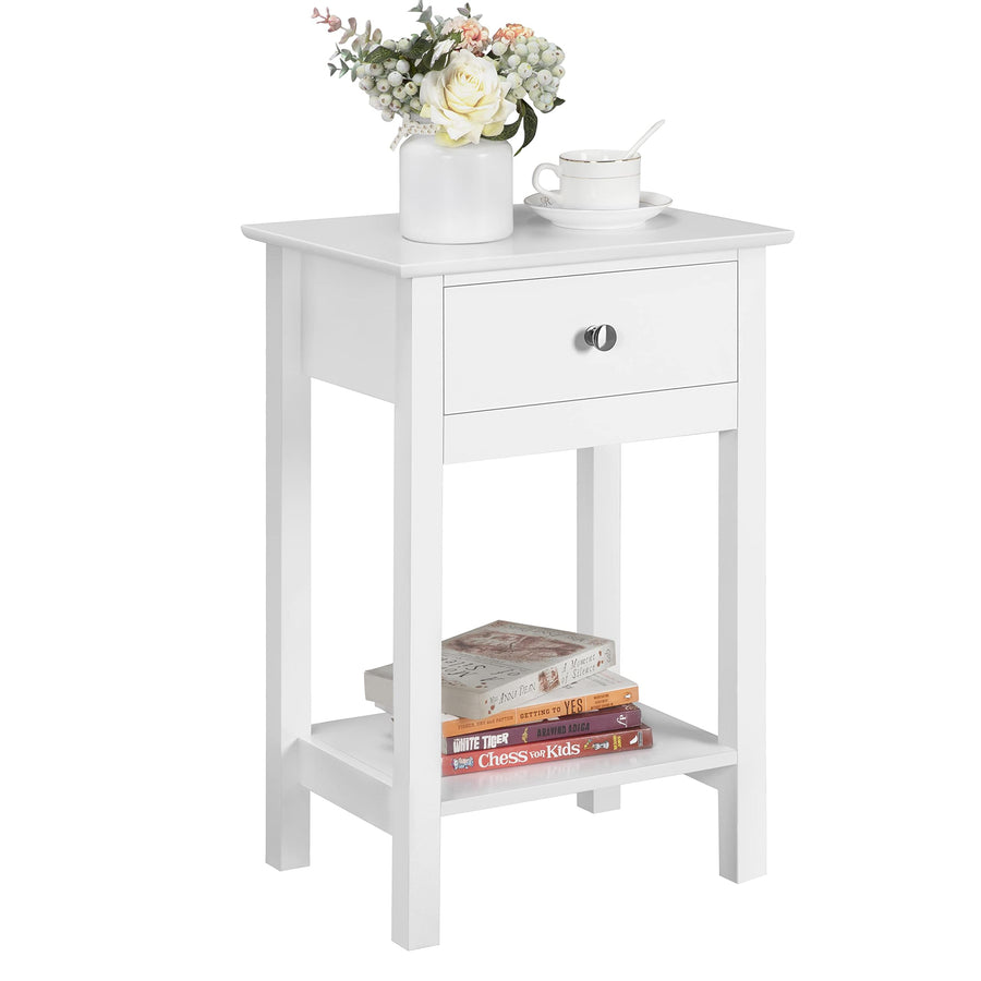 Yaheetech Table de Chevet en Bois Blanc Bout de Canapé Table d Yaheetech Table de Chevet en Bois Blanc Bout de Canapé Table d'Appoint avec 1 Tiroir et 1 Étagère 40 x 30 x 60 cm pour Entrée Chambre Salon