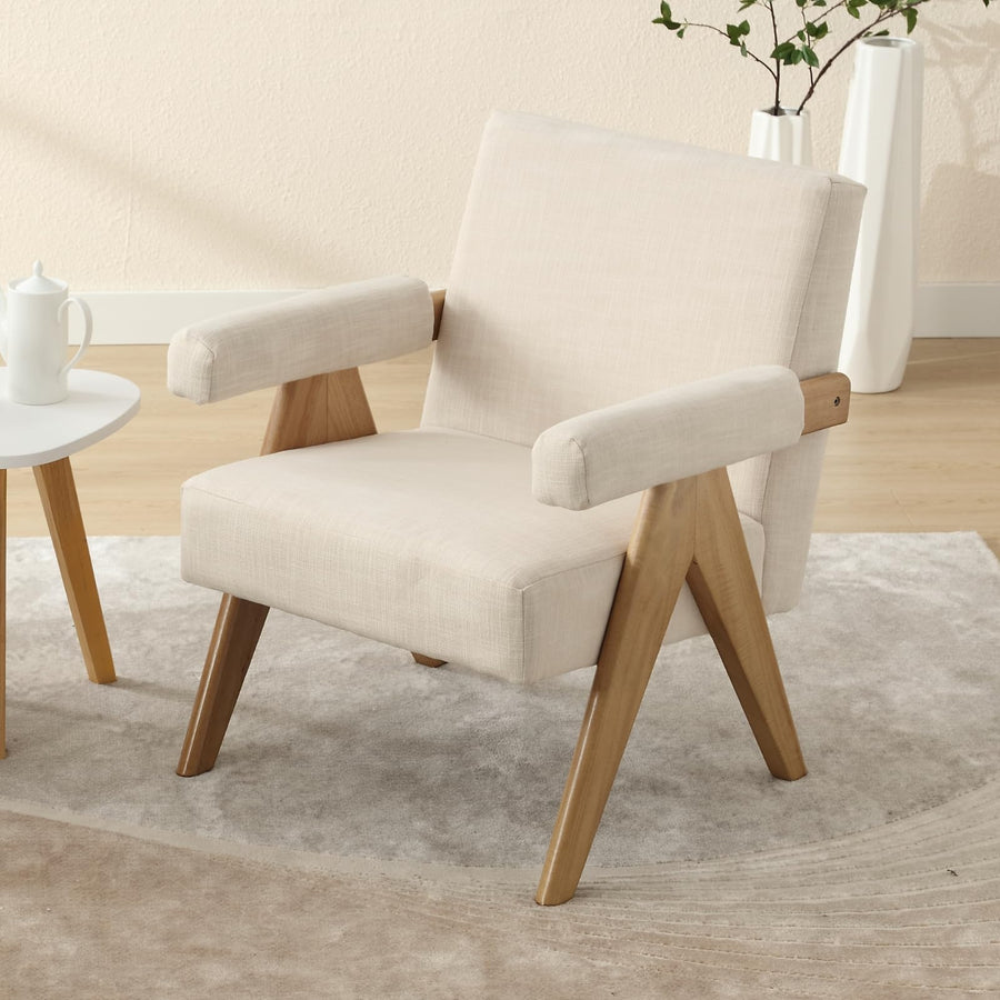 Wahson Fauteuil de Salon en Lin en Bois Massif Fauteuil Salon Confortable avec Accoudoirs Fauteuil pour Chambre/Salon, Beige Wahson Fauteuil de Salon en Lin en Bois Massif Fauteuil Salon Confortable avec Accoudoirs Fauteuil pour Chambre/Salon, Beige