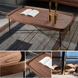 Y-Leah Table basse rectangulaire en Bois de Style Industriel rétro, Cadre en Fer forgé soudé par métal Noir doré 80 × 80 × 40cm