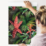 Muralo Papier Peint Feuilles de Palmier et Fleurs Exotiques Vinyle Décoratif Jungle Nature - 163628115