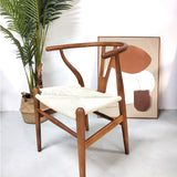 Tomile Hans Wegner Chaise de salle à manger moderne en bois, en forme de Y, avec siège et accoudoirs en chanvre massif, pour salle à manger et salon, couleur bois d'ash, couleur noyer