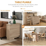 HOMCOM Table à Manger Pliante Mobile sur roulettes avec 2 Plateaux rabattables et 2 étagères intégrées - 140 x 80 x 74 cm Naturel