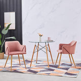 setsail Lot de 2 Chaises Salle à Manger en Tissu Velours Rétro Fauteuil Rembourré Scandinaves, Pieds en Métal Robustes Effet Bois, Rose